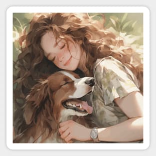 Girl sleeping with dog Magnet